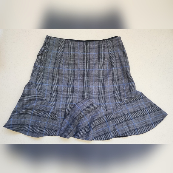 Banana Republic Gray Blue Plaid Fit‎ And Flair Skirt Godet Panels Size 8 - Picture 4 of 9